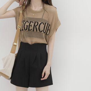 Lettering Pointelle Knit Sweater Vest