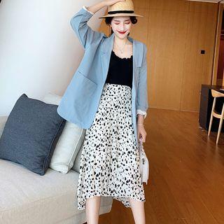 Knit Camisole / Boxy Blazer / Print A-line Midi Skirt