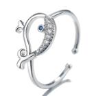 Alloy Rhinestone Whale Open Ring 1 Pc - Silver - One Size