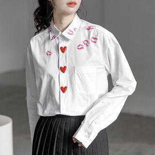 Lip Print Heart Button Shirt