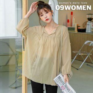 Plus Size Tie-neck Shirred Tunic