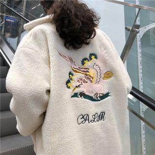 Embroidered Fleece Zip Jacket As Shown In Figure - One Size