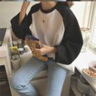Long-sleeve Raglan Oversized T-shirt Black & White - One Size
