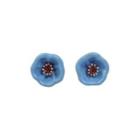 Fashion And Elegant Plated Gold Enamel Blue Flower Stud Earrings With Purple Cubic Zirconia Golden - One Size