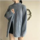 Mock-neck Furry Knit Sweater
