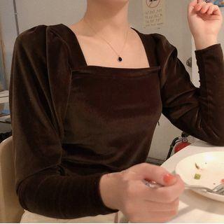 Square-neck Velvet Top Brown - One Size