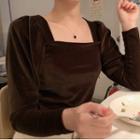 Square-neck Velvet Top Brown - One Size