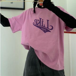 Elbow-sleeve Lettering T-shirt / Long-sleeve Turtle-neck T-shirt