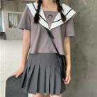 Printed Short Sleeve Top / Pleated Skirt
