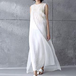 Embroidered Sleeveless Organza Maxi Dress