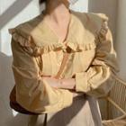 Collared Ruffled Blouse Yellow - One Size