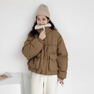Fleece-collar Padded Zipped Jacket