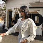 V-neck Stitched Cropped Jacket
