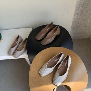 Square-neck Plain Block Heel Pumps