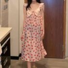 Sleeveless Print Midi A-line Dress Floral - Pink - One Size