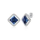 925 Sterling Silver Noble Elegant Fashion Luxury Square Ear Studs And Earrings With Blue Austrian Element Crystal Silver - One Size