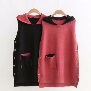 Button-side Hooded Knit Vest