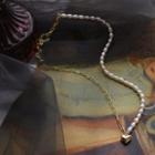 Faux Pearl & Heart Necklace As Shown In Figure - One Size