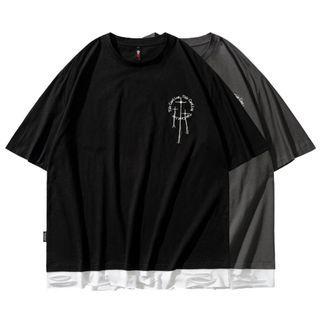 Mock Two-piece Short-sleeve Distressed Printed T-shirt