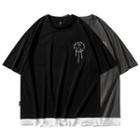 Mock Two-piece Short-sleeve Distressed Printed T-shirt