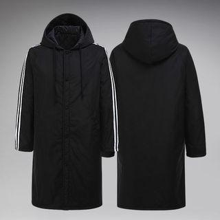 Striped Long Padded Coat Black - One Size