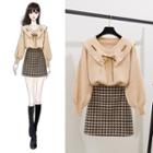 Lace-up Sweater / Houndstooth A-line Skirt / Set