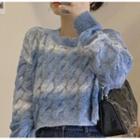 Long-sleeve Cable Knit Cropped Sweater As Shown In Figure - One Size