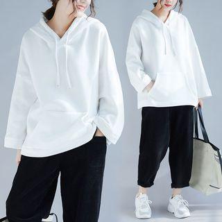Plain Hooded Bell-sleeve Sweatshirt