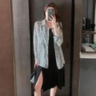 Set: Long-sleeve Leopard Print Shirt + Spaghetti Strap Midi A-line Dress