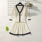 Set: Contrast Trim Cardigan + A-line Mini Skirt