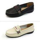 Genuine Leather Tape-trim Loafers