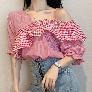 Short-sleeve Cold Shoulder Lace Panel Top