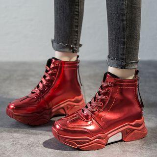 Patent Platform Lace-up Short Boots