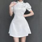 Short-sleeve Collar Heart Embroidered Mini A-line Dress