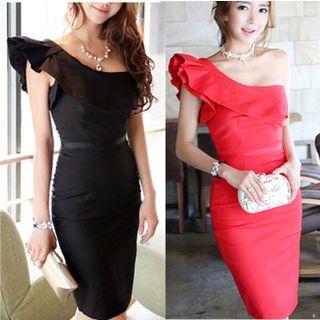 Ruffle One-shoulder Sleeveless Dress