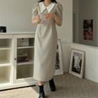 Sharp-collar Checked Long Sheath Dress