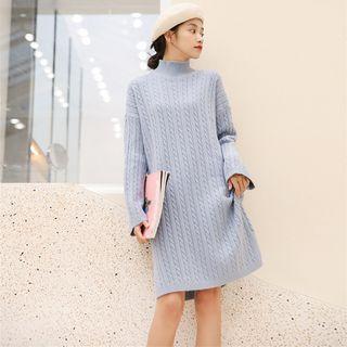 Mock Turtleneck Cable-knit Dress