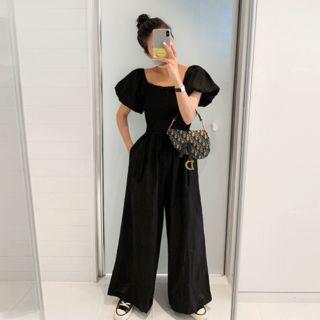 Puff-sleeve Smocked-waist Jumpsuit