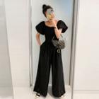 Puff-sleeve Smocked-waist Jumpsuit