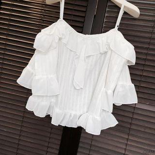 Cold-shoulder Bell-sleeve Top White - One Size