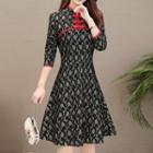 3/4-sleeve Frog Buttoned A-line Dress