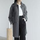 Plaid Single-breasted Midi Coat Plaid - Gray & White - One Size