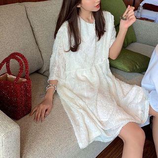Long-sleeve Lace Feather Accent Dress