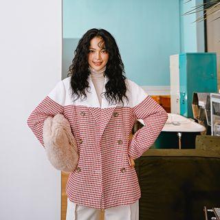 Houndstooth Panel Double-breasted Blazer