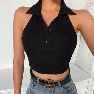 Polo-neck Crop Tank Top