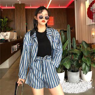 Striped Long-sleeve Jacket / Striped Pencil Skirt