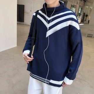 Color-panel Turtleneck Sweater
