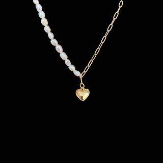 Heart Pendant Freshwater Pearl Asymmetrical Necklace
