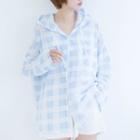 Plaid Hooded Light Jacket Gingham - Light Blue - One Size