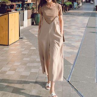 Set: Short-sleeve T-shirt + Chiffon Wide Leg Jumpsuit